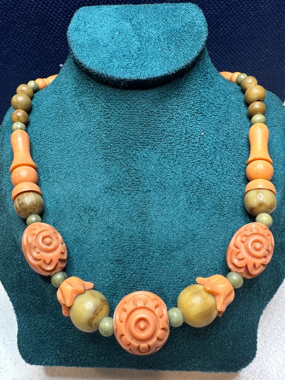 Antique Art Deco Carved French Galalith Necklace